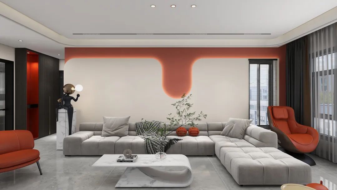 尊龙凯时陶瓷大板桑染红客厅装修效果图